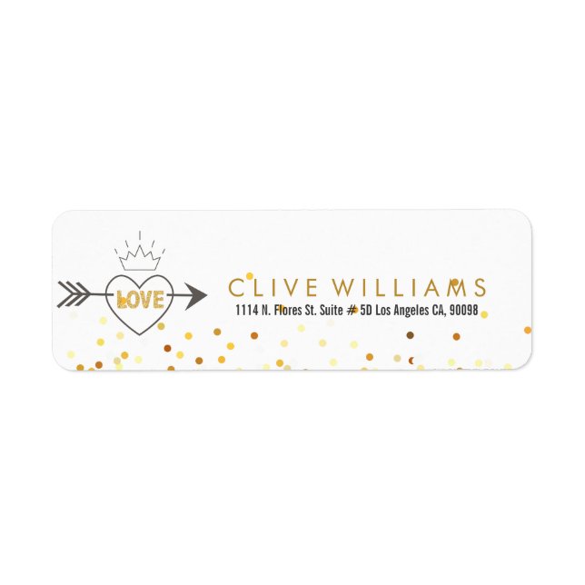 Gold Glitter & Gray Modern Valentines Label (Front)