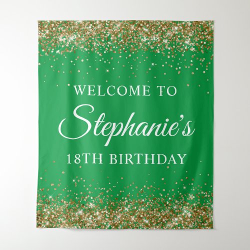 Gold Glitter Green 18th Birthday Party Welcome Tapestry