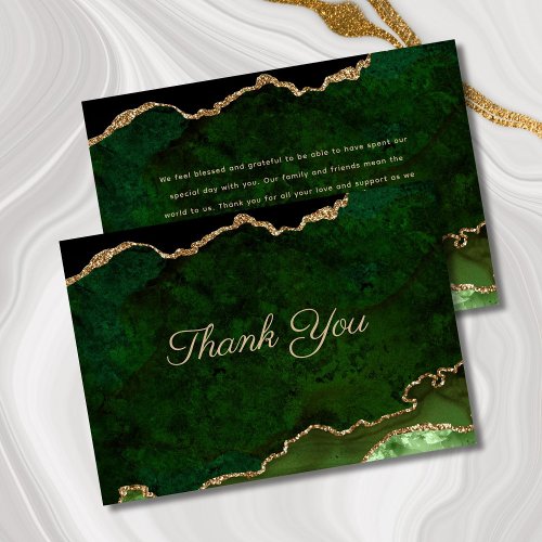 Gold Glitter Green Agate Wedding Thank You Card