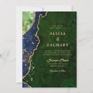 Gold Glitter Green Blue Agate Wedding Invitation