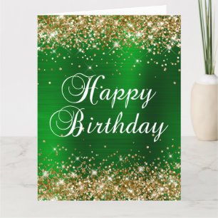 Gold Glitter Green Foil Big Happy Birthday Card