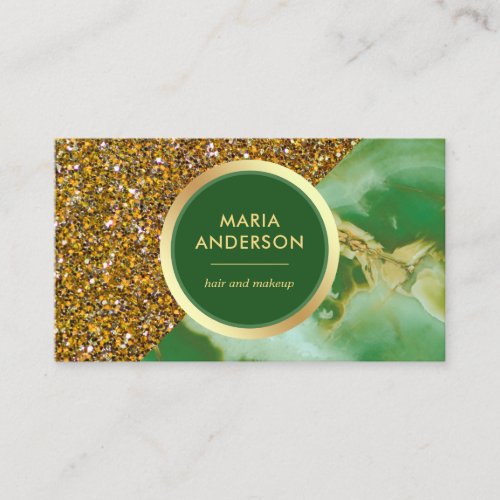 Gold Glitter Green Marble Hair Salon Makeup Artist Business Card