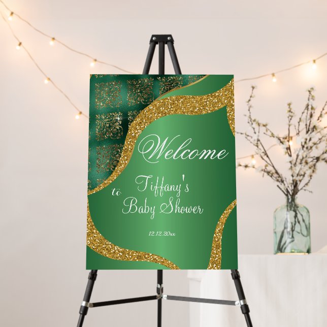 Gold Glitter Green Metallic Baby Shower Welcome Foam Board (In Situ (Stand))