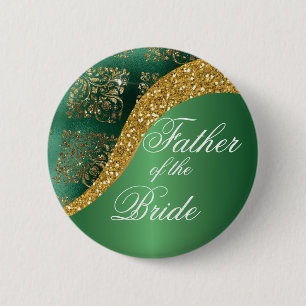 Gold Glitter Green Metallic Father of the Bride Button