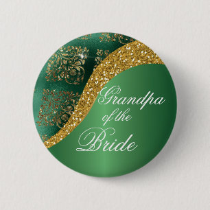 Gold Glitter Green Metallic Grandpa of the Bride Button