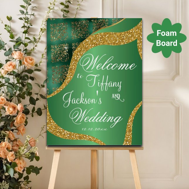 Gold Glitter Green Metallic Wedding Welcome Foam Board (Creator Uploaded)