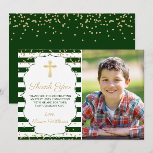 Gold Glitter Green Striped First Communion Photo