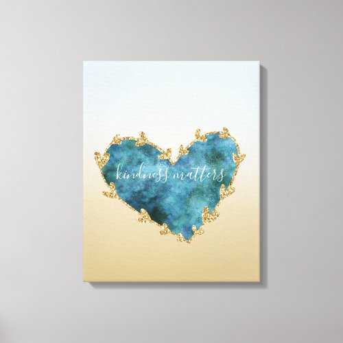 Gold Glitter Green Teal Aqua Blue Earth Heart Canvas Print