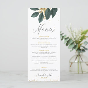 Gold Glitter Greenery Leaf Wedding Menu