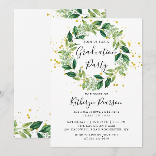 Gold Glitter Greenery Wreath Graduation Party 