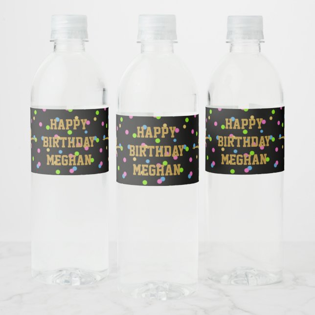 Gold Glitter Gymnast Gymnastics Birthday Black Water Bottle Label (Bottles)