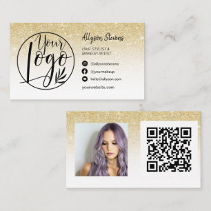 Gold glitter hair makeup photo logo qr business card