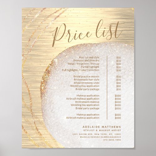 Gold Glitter Hair Stylist Salon Price List Menu Poster