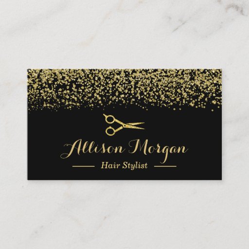 Customizable Gold Glitter Hair Stylist Scissors Appointment Business Card