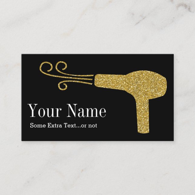 Gold Glitter Hairdresser Salon Black Business Card (Front)