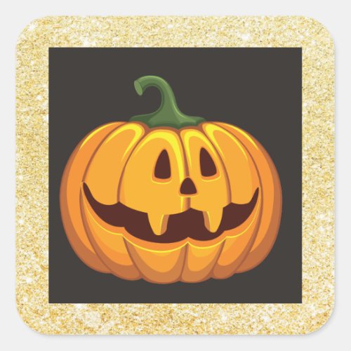 Gold Glitter Halloween Pumpkin Square Sticker