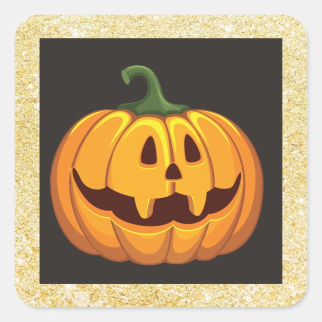 Gold Glitter Halloween Pumpkin Square Sticker (Front)