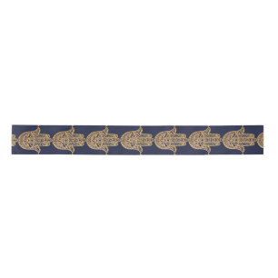 Gold Glitter Hamsa Lucky Hand Mystical navy blue Satin Ribbon