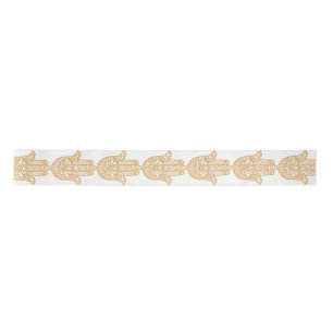 Gold Glitter Hamsa Lucky Hand Mystical white Satin Ribbon