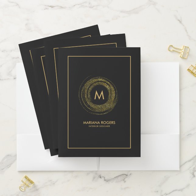 Gold Glitter Hand Painted Circle Designer Logo Poc Pocket Folder (In Situ)