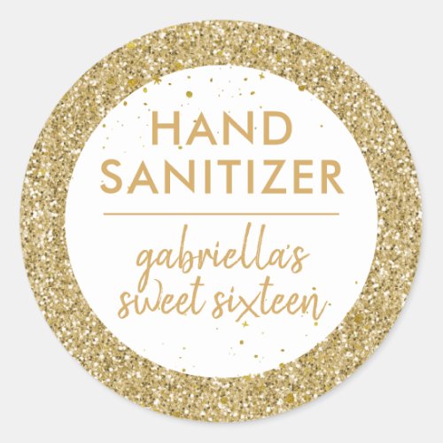 Gold Glitter Hand Sanitizer Favor Label Birthday