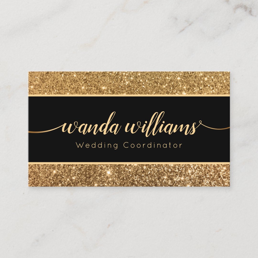 Gold Glitter Handwritten Calligraphy Business Card | Zazzle