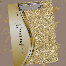 Gold Glitter Handwritten Name Metal Monogram  Clipboard