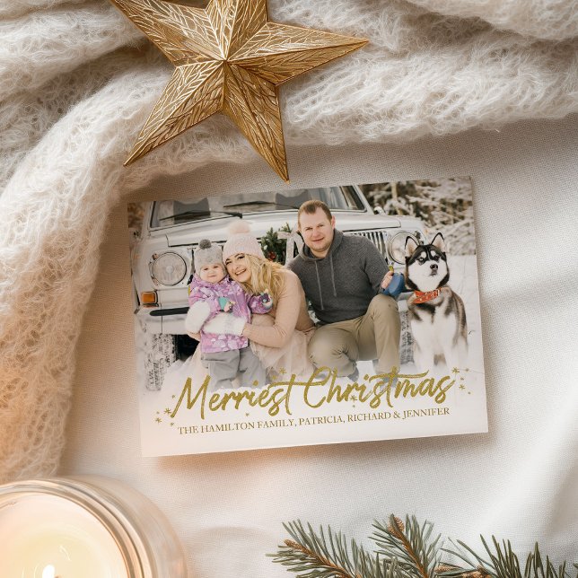 Gold Glitter Handwritten Photo Merriest Christmas Postcard (Creator Uploaded)