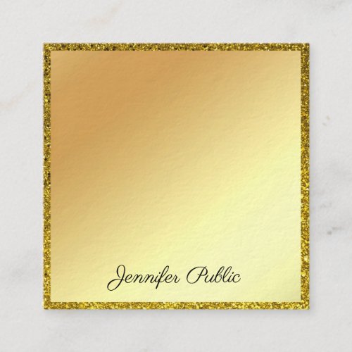 Gold Glitter Handwritten Script Modern Elegant Square Business Card