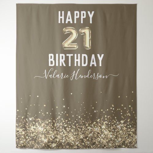 Gold Glitter Happy 21st Birthday Tapestry