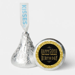 Gold Glitter Happy 50th Birthday Template Hershey®'s Kisses®