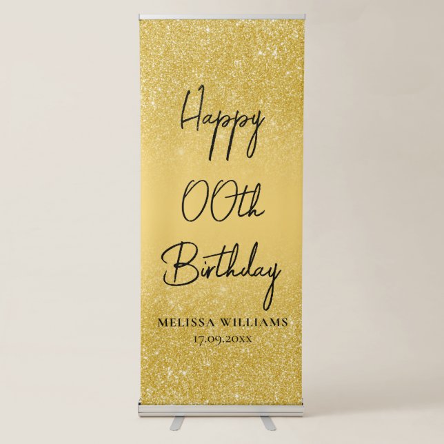 Gold Glitter Happy Birthday Banner (Front)