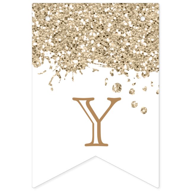 Gold Glitter Happy Birthday Celebration Wedding Bunting Flags (Seventh Flag)