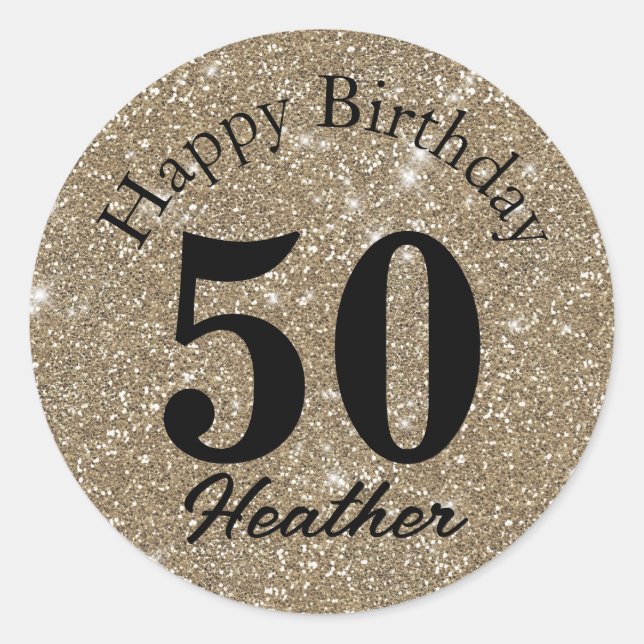 Gold Glitter Happy Birthday Classic Round Sticker (Front)