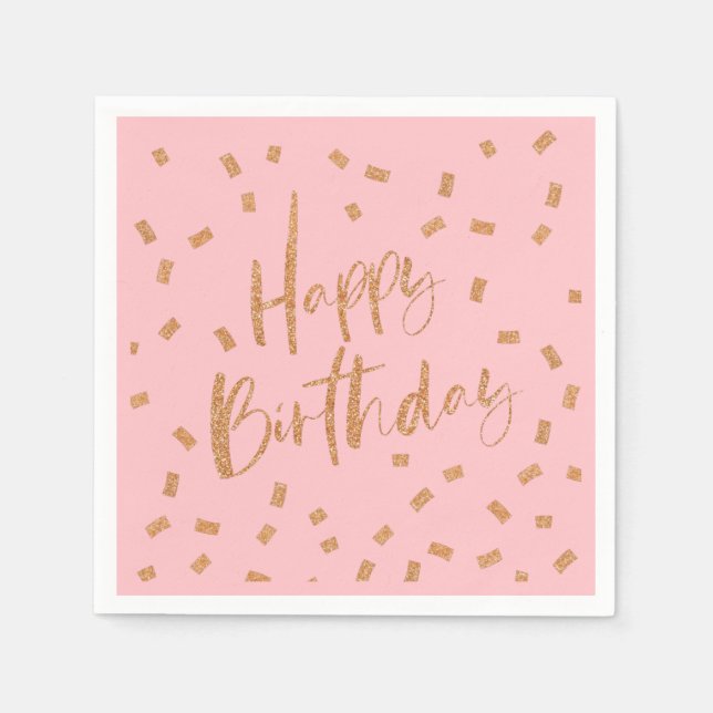 Gold Glitter Happy Birthday  Napkins (Front)