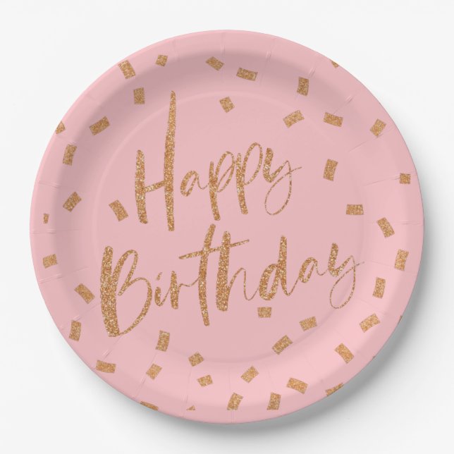 Gold Glitter Happy Birthday Paper Plates (Front)