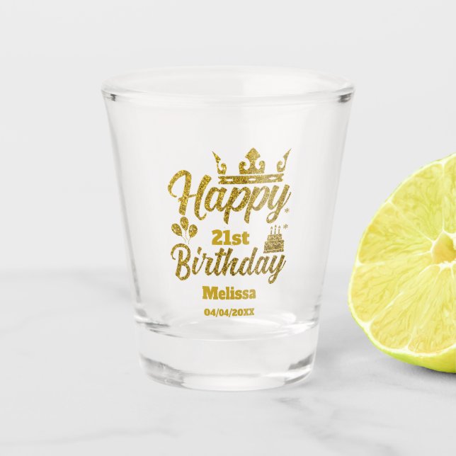 Gold Glitter "Happy Birthday" Shot Glass (Front)