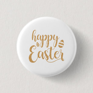 Gold Glitter Happy Easter Egg  Button