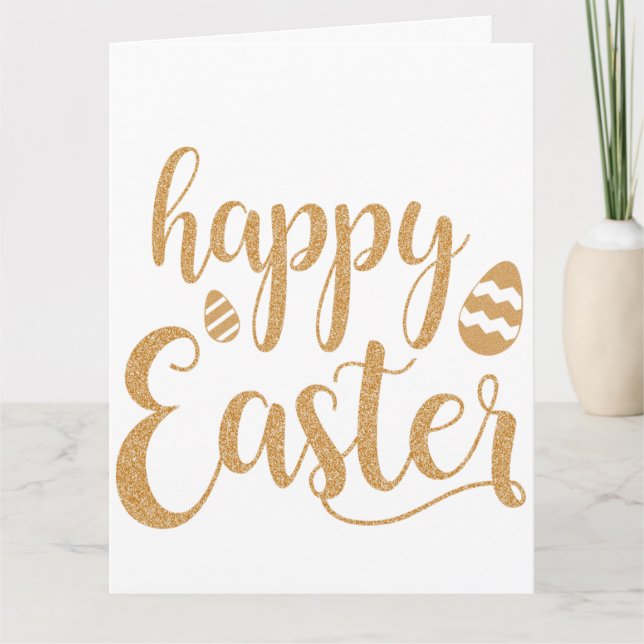 Gold Glitter Happy Easter Egg  Card (Front)