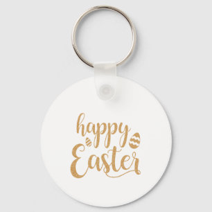 Gold Glitter Happy Easter Egg Keychain