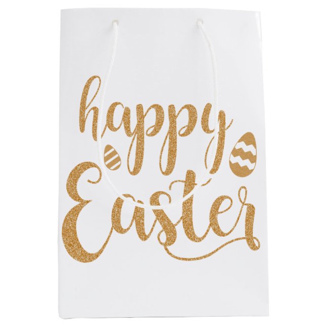 Gold Glitter Happy Easter Egg  Medium Gift Bag (Front)