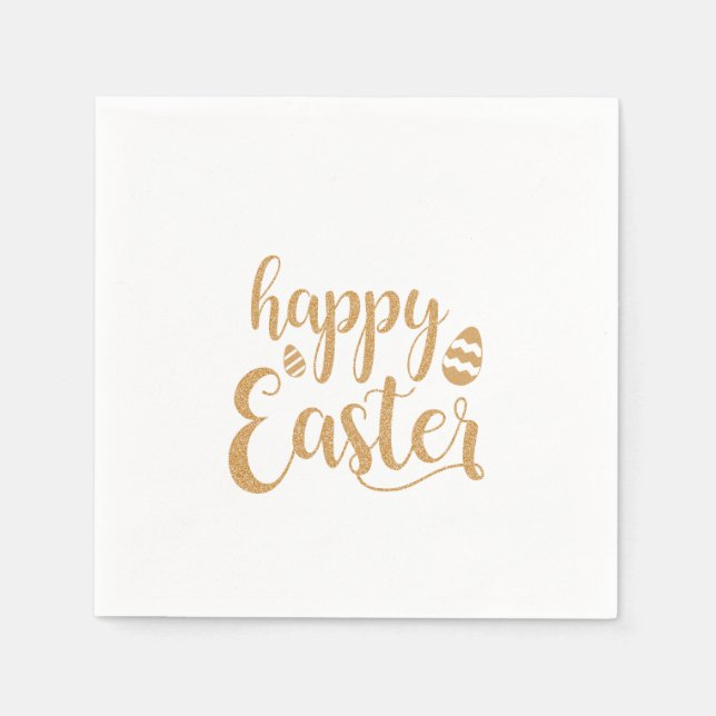Gold Glitter Happy Easter Egg  Napkins (Front)