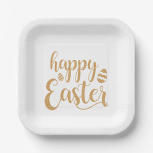 Gold Glitter Happy Easter Egg  Paper Plates