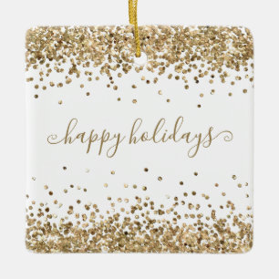 Gold Glitter Happy Holidays Sparkle and Shine Ceramic Ornament