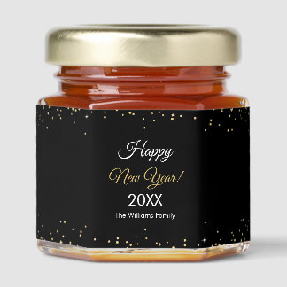 Gold Glitter Happy New Year Black Honey Jar Favors