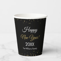 Gold Glitter Happy New Year Black Party