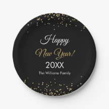 Gold Glitter Happy New Year Black Party