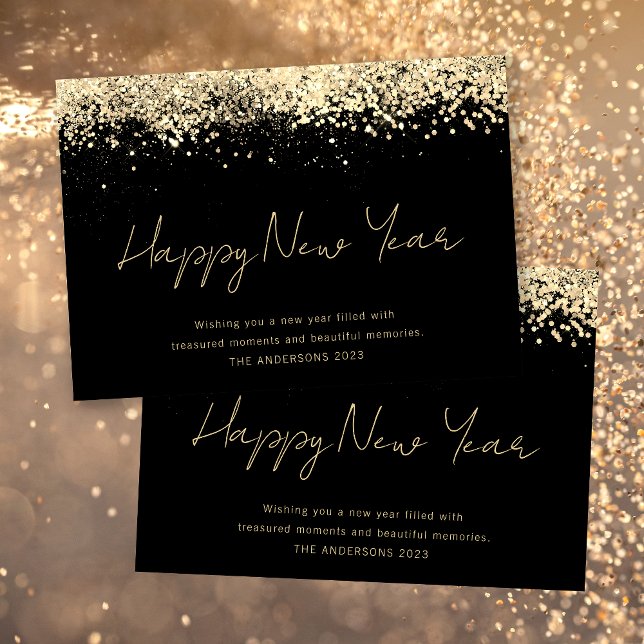 Gold Glitter Happy New Year Holiday Card (Creator Uploaded)