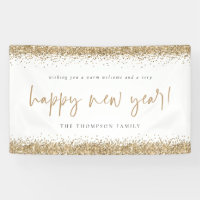 Gold Glitter Happy New Year Name White