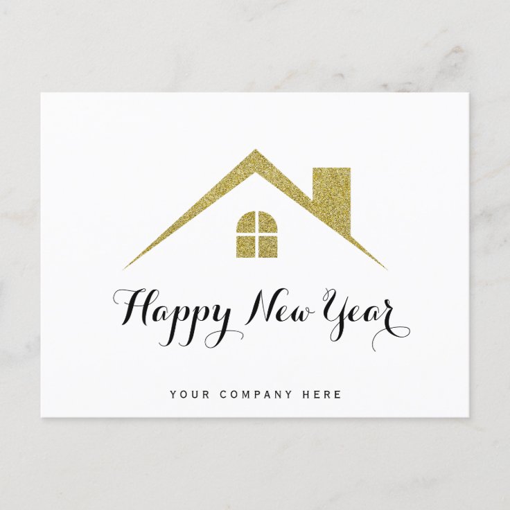 Gold Glitter Happy New Year Real Estate Postcard Zazzle